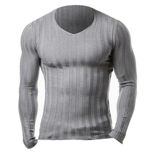 2019 Men Autumn Casual Sweater Plus Size Slim Fit Knitted Basic Sweaters Long Sleeve V Neck Fashion Mens Warm Sweaters Muscle