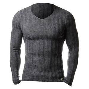 2019 Men Autumn Casual Sweater Plus Size Slim Fit Knitted Basic Sweaters Long Sleeve V Neck Fashion Mens Warm Sweaters Muscle