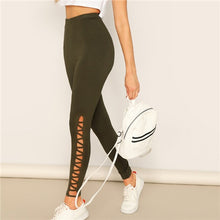 Load image into Gallery viewer, SHEIN Army Green Cut-out Side Solid Long Leggings Women Spring Autumn High Waist Sporting Stretchy Fitness Streetwear Leggings