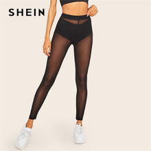 Load image into Gallery viewer, SHEIN Lady Sheer Mesh Sexy Leggings Without Panty Spring Summer Soild Mid Waist Women Leggings Going Out Black Leggings