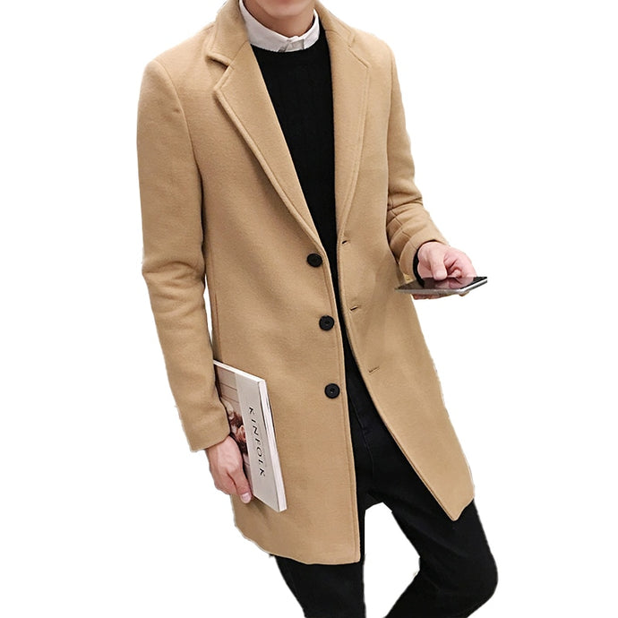 2019 Autumn and Winter New Men's Fashion Boutique Solid Color Business Casual Woolen Coats /  Male High-end Slim Leisure Jackets