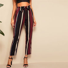 Load image into Gallery viewer, SHEIN Paperbag Waist Striped Pants Women Clothes 2019 Elegant High Waist Pants Spring Summer Office Lady Workwear Trousers