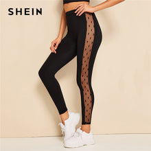 Load image into Gallery viewer, SHEIN Contrast Mesh Insert Leggings Sexy Women Leggings 2019 New Fashion Fitness Black Solid Womens Clothing Long Leggings