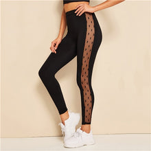 Load image into Gallery viewer, SHEIN Contrast Mesh Insert Leggings Sexy Women Leggings 2019 New Fashion Fitness Black Solid Womens Clothing Long Leggings