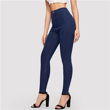 Load image into Gallery viewer, SHEIN Solid Skinny Jeans 2019 Spring Autumn Skinny Stretchy Jeans Blue Navy Woman Solid High Waist Denim Long Trousers