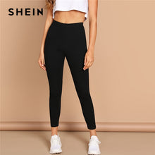 Load image into Gallery viewer, SHEIN High Waist Solid Casual Leggings Women 2019 Spring Autumn Stretchy Fitness Midi Waist Skinny Basics Crop Leggings