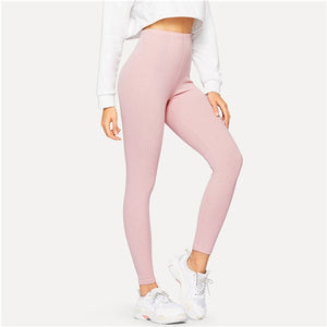 SHEIN High Waist Solid Casual Leggings Women 2019 Spring Autumn Stretchy Fitness Midi Waist Skinny Basics Crop Leggings