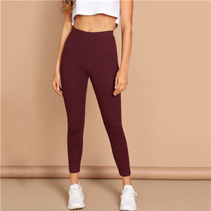 SHEIN High Waist Solid Casual Leggings Women 2019 Spring Autumn Stretchy Fitness Midi Waist Skinny Basics Crop Leggings