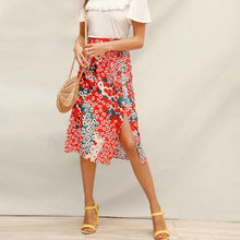 Load image into Gallery viewer, SHEIN Multicolor Shift Allover Daisy Button Detail Split Midi Skirt Women Summer Pastoral Casual A-Line High Waist Skirts