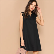 Load image into Gallery viewer, SHEIN Lady Solid V-Neck Scallop Trim Trapeze Mini Dress Women Clothes 2019 Casual Sleeveless Loose Tank Summer Dress