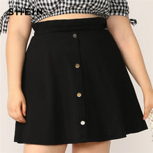 Load image into Gallery viewer, SHEIN Plus Size Black Paperbag Waist Button Up Flare Skirt  2019 Women Summer Casual A Line Solid Big Size Above Knee Mini Skirt