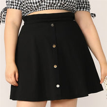 Load image into Gallery viewer, SHEIN Plus Size Black Paperbag Waist Button Up Flare Skirt  2019 Women Summer Casual A Line Solid Big Size Above Knee Mini Skirt