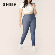 Load image into Gallery viewer, SHEIN Plus Size Blue High Waist Long Soild Leggings 2019 Women Spring Summer Casual Fashion Skinny Stretchy Sporty Leggings