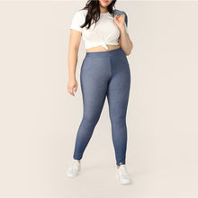 Load image into Gallery viewer, SHEIN Plus Size Blue High Waist Long Soild Leggings 2019 Women Spring Summer Casual Fashion Skinny Stretchy Sporty Leggings