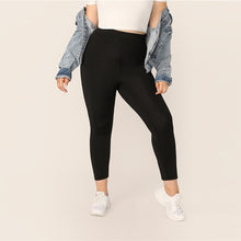 Load image into Gallery viewer, SHEIN Plus Size Black Solid Leggings 2019 Women Casual Crop Basics Long Skinny Fitness Stretchy Sporty Plus Leggings Pants