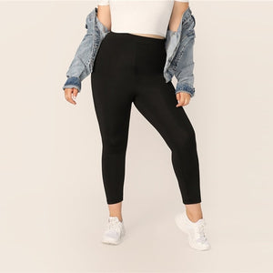 SHEIN Plus Size Black Solid Leggings 2019 Women Casual Crop Basics Long Skinny Fitness Stretchy Sporty Plus Leggings Pants