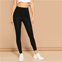 Load image into Gallery viewer, SHEIN Elastic Waist Solid Leggings 2019 Black Red Spring Autumn Stretchy Solid Leggings Sexy Womens Clothing Workout Leggings