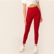 Load image into Gallery viewer, SHEIN Elastic Waist Solid Leggings 2019 Black Red Spring Autumn Stretchy Solid Leggings Sexy Womens Clothing Workout Leggings