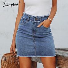 Load image into Gallery viewer, Simplee Sexy pencil denim women skirt Tassel high waist bodycon mini skirt female Casual streetwear jeans summer skirts 2019